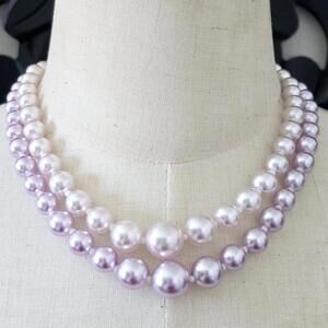 Vintage West Germany Purple Pink Beaded Double Strand Necklace